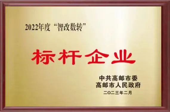 中船Ag环亚集团扬州公司入选江苏省智能制造示范工厂并荣获2022年度高邮市“智改数转”标杆企业